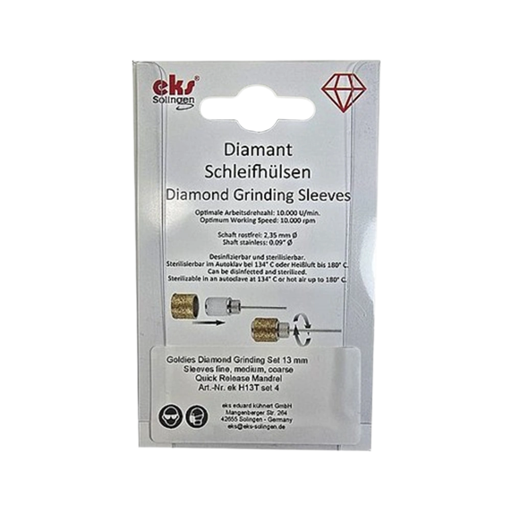 שרוול שיוף יהלום גודל 13מ"מ עם ציפוי טיטניום ניטרייד TIN - סט 3 רמות גסות + מנדרל .EK-H13TSET4