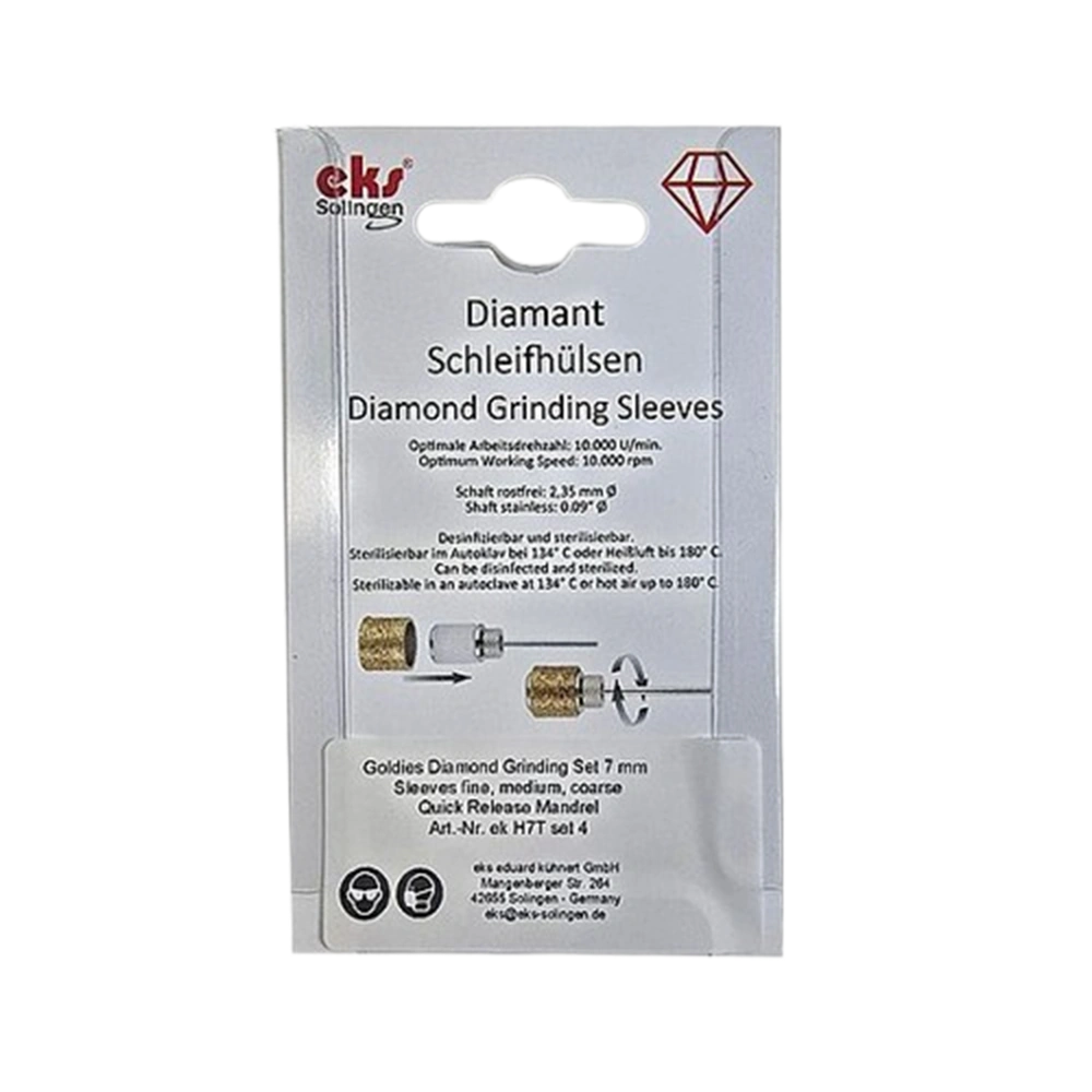 שרוול שיוף יהלום גודל 7מ"מ עם ציפוי טיטניום ניטרייד TIN - סט 3 רמות גסות + מנדרל .EK-H7TSET4