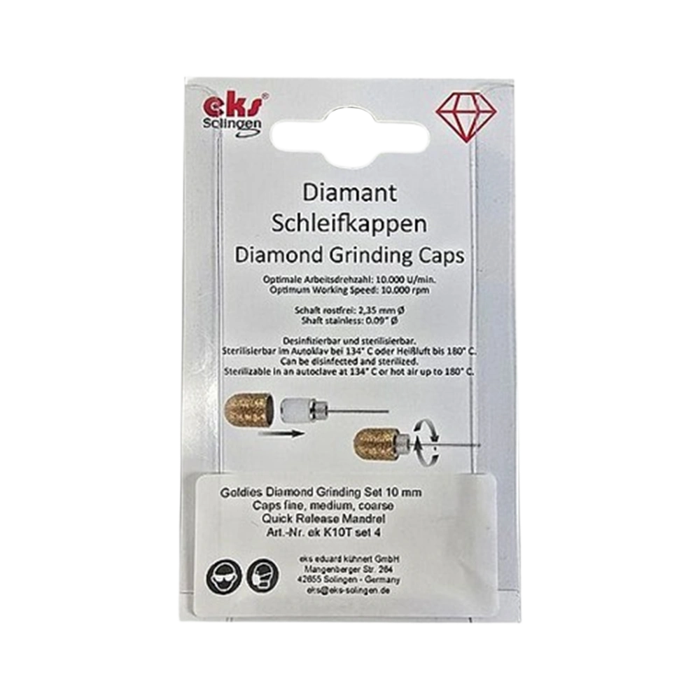 כיפת שיוף יהלום גודל 10מ"מ עם ציפוי טיטניום ניטרייד TIN - סט 3 רמות גסות + מנדרל .EK-K10TSET4