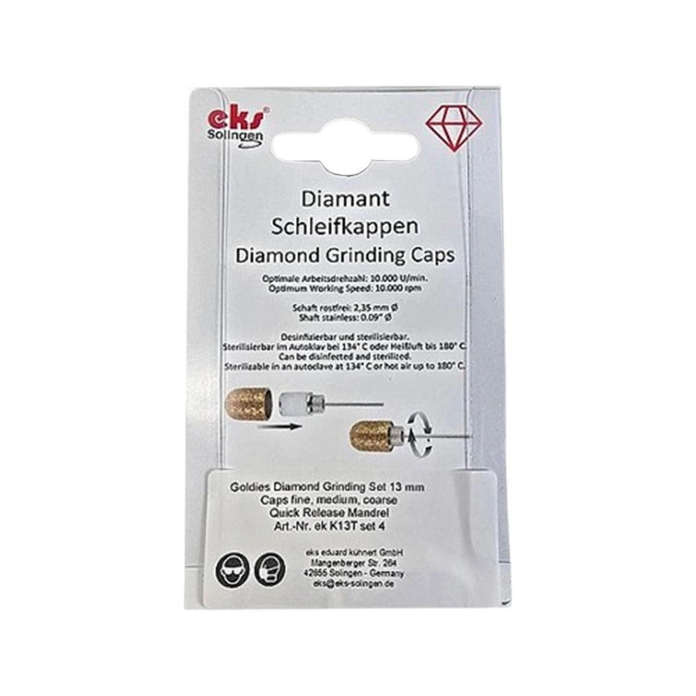 כיפת שיוף יהלום גודל 13מ"מ עם ציפוי טיטניום ניטרייד TIN - סט 3 רמות גסות + מנדרל .EK-K13TSET4