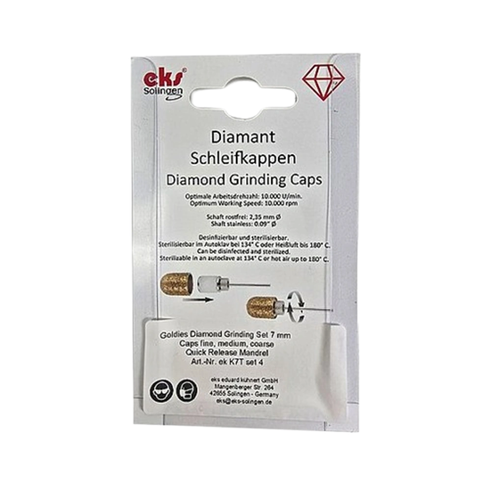 כיפת שיוף יהלום גודל7מ"מ עם ציפוי טיטניום ניטרייד TIN - סט 3 רמות גסות + מנדרל .EK-K7TSET4