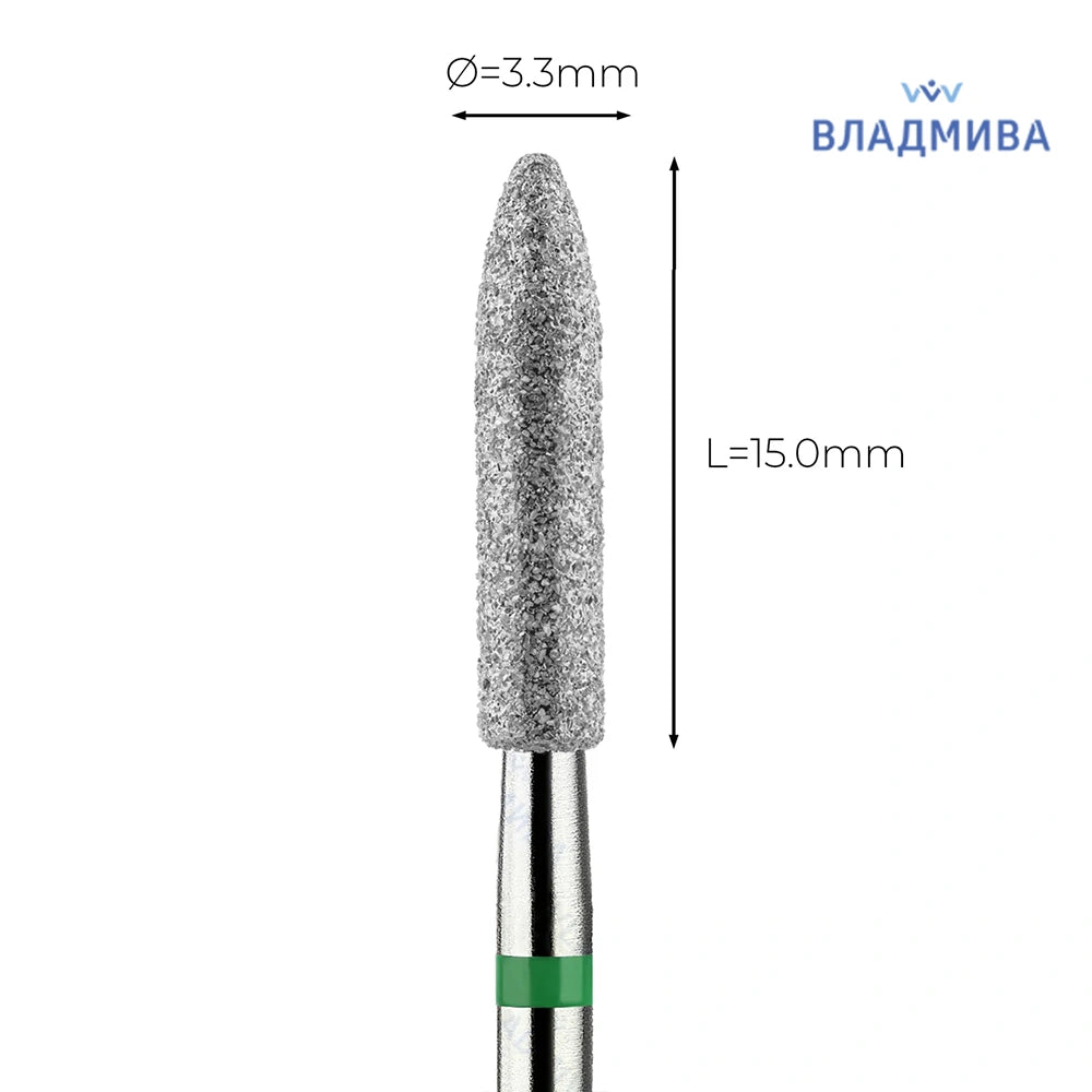 ראש  מניקור,פדיקור ״טיל״ ירוק גס 3.3 מ״מ  Vladmiva