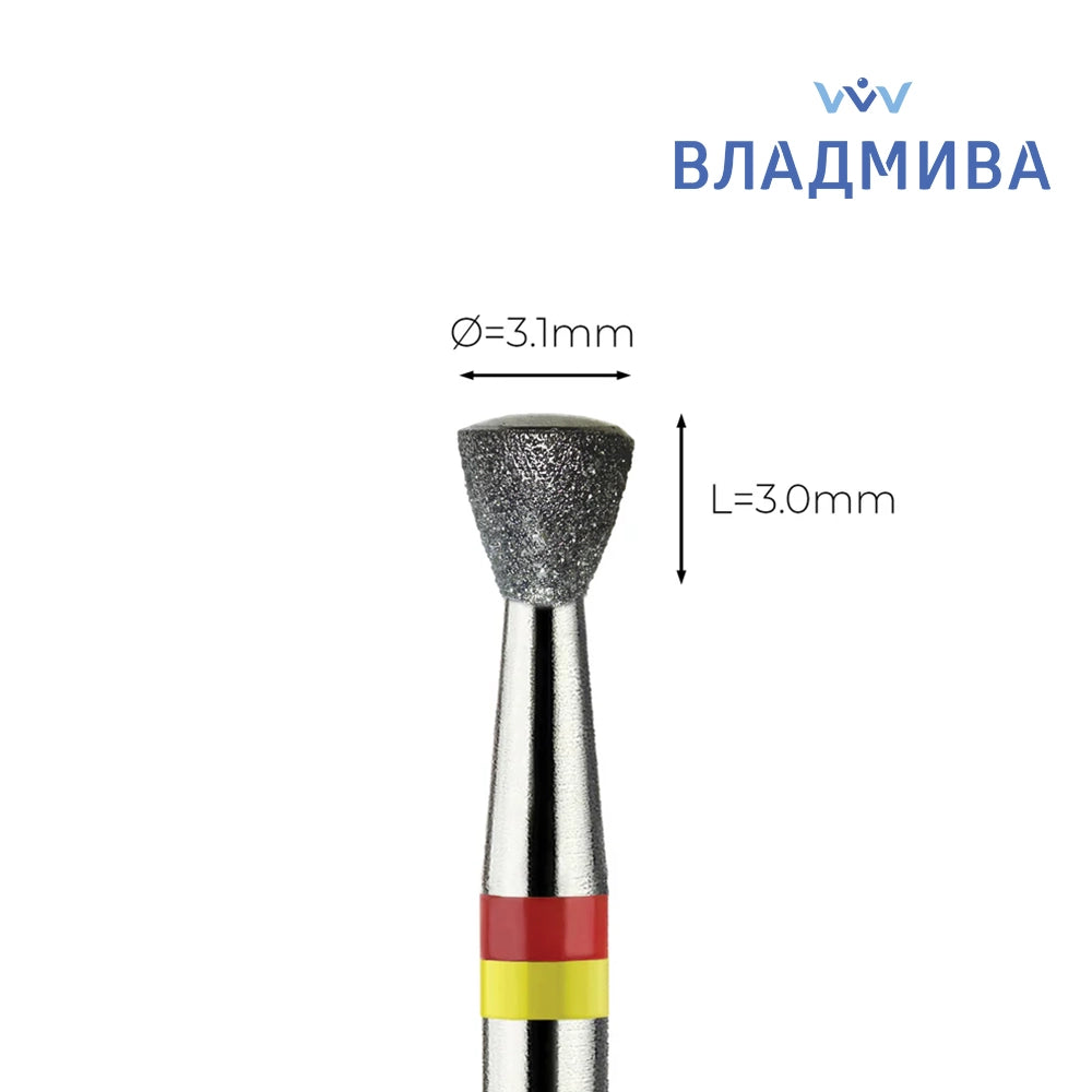 ראש יהלום בטיחותי Safe Bit קונוס "פעמון הפוך", צהוב עדין מאוד /אדום תחתית חלקה מעוגלת בקימור הדרגתי –  Vladmiva 010/031Е3